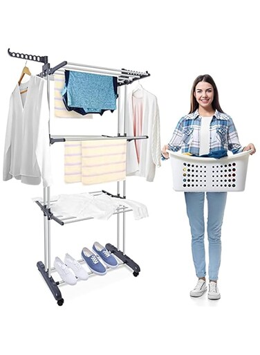 TAME Clothes Drying Racks, Foldable Laundry Drying Rack Free-Standing Laundry Stand, 4-Tier Collapsible Laundry Rack Stand Garment Drying Hanger