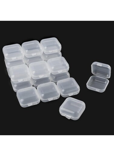 Tazweeq 50 PCS Mini Clear Plastic Jewelry Boxes with Hinged Lid, Square Storage Containers for Small Items, Ideal for Organizing Jewelry, Hardware Tools, &amp; More, Portable, Anti-Oxidation, &amp; Multi-Func
