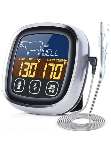 ELECDON Digital Meat Thermometer for Cooking, Upgraded Touchscreen LCD Large Display Instant Read Food Thermometer with Backlight, Long Probe, Kitchen Timer, Cooking Thermometer for Oven, BBQ
