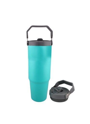 30oz Insulated Travel Cup with Handle, Stainless Steel Double Wall Vacuum Tumbler with Straw &amp; Lids Reusable Water Bottle Trave for Water Iced Tea Coffee - Turquoise