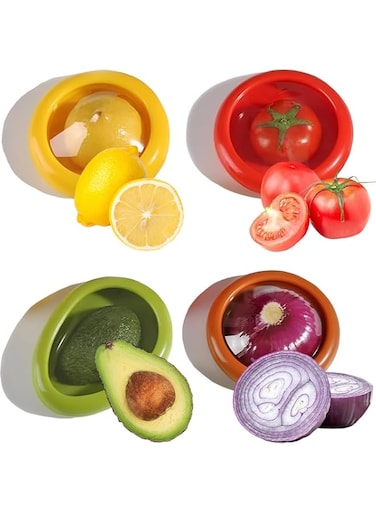 Avocado Saver and Onion Storage Set of 4, Reusable Storage Containers for Fridge, Keeps Avocados Fresh Ideal for Garlic, Onions, Lemons and Potatoes (Red Yellow Green Brown)