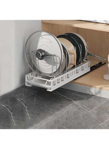 Exrp Pots and Pans Organizer for under Cabinet, Pull out Pan Organizers inside Cabinet for Kitchen Cabinet Organizers and Storage with Adjustable Dividers and Handled Divider