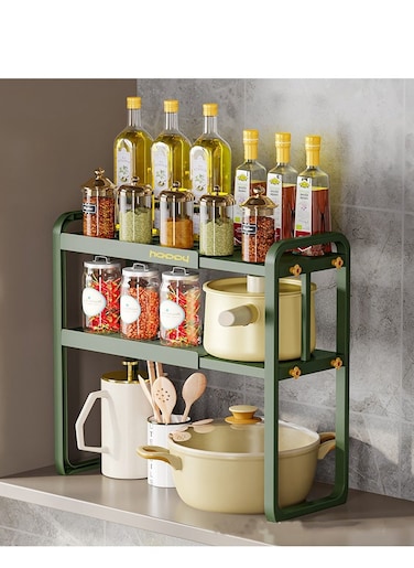 Kitchen Storage Cabinet Wooden 2 Tier Microwave Oven Stand Floor Standing Coffee Bar Table Organizer Cabinets Microwave Oven Stand for Spice Pots and Pans for Kitchen Bathroom