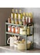 Kitchen Storage Cabinet Wooden 2 Tier Microwave Oven Stand Floor Standing Coffee Bar Table Organizer Cabinets Microwave Oven Stand for Spice Pots and Pans for Kitchen Bathroom