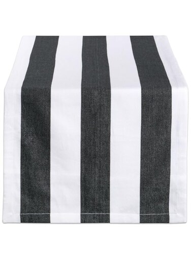 DII Cabana Dobby Stripe Tabletop Collection, 18x108-inch Table Runner, Black &amp; White