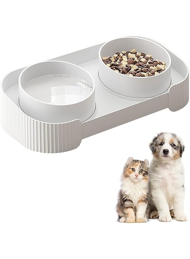 FCYOUO Dog Cat Food Bowls, Tilted Elevated Cat Bowl, Ceramic Pet Food Bowl, Small Dogs, Protect Pet's Spine,Food Water Dual-use Feeding Dish, Backflow Prevention