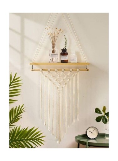 Bohemian Wood Shelf Hanging Floating Shelves Storage Organizer with Woven Rope for Home Decoration