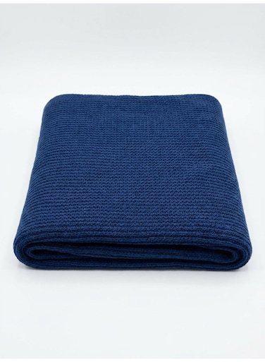 130 x 160 cm Premium Cotton Knitted Throw Blanket in Navy Blue, A Cozy and Decorative Soft Boho Runner for Sofa, Bed, and Travel 400GSM
