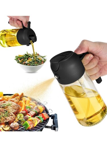 Oil Spray Bottle 2 in 1 Oil Dispenser &amp; Sprayer (16oz / 470ml) for Cooking, Salad, BBQ - Olive Oil Spray Bottle Large Capacity for Kitchen, Air Fryer, Baking, Grilling - with Handle