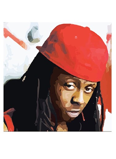 Lil Wayne Printed Wall Art Red/Black/Brown 30x30cm
