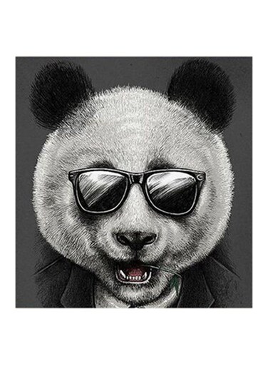 Funny Panda MDF Wall Art Grey/Black