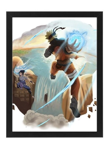 Digital Wall Art Poster Frame Naruto Uzumaki vs Sasuke Uchiha 21X30 Cm