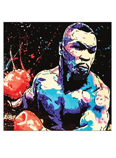 Mike Tyson Boxer Themed Wall Art Black/Blue/Red 30x30cm