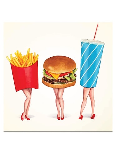 Burger Themed Wall Art Pink/Yellow/Blue 30x30cm