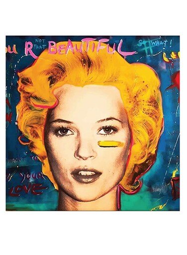 Pop Art Woman Themed Wall Art Blue/Yellow/Beige