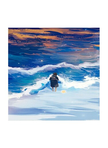 Girl In The Sea Mdf Wall Art Multicolour 30x30cm
