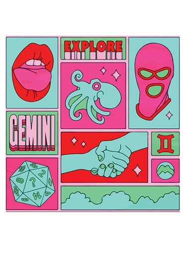 Gemini Themed Wall Art Pink/Green/Brown 30x30cm