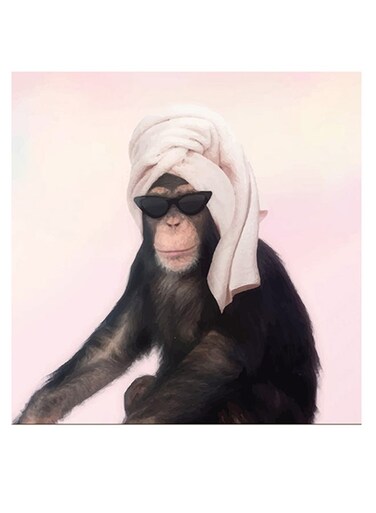 Cool Monkey Themed Wall Art Black/Pink/White 30x30cm