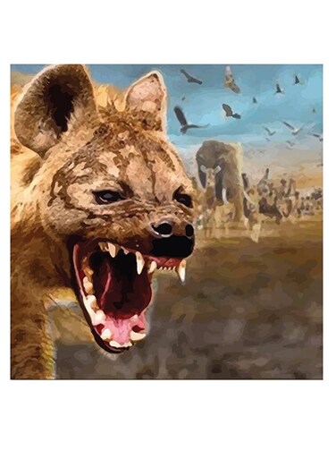 Hyena Themed Wall Art Brown/Blue/Beige 30x30cm