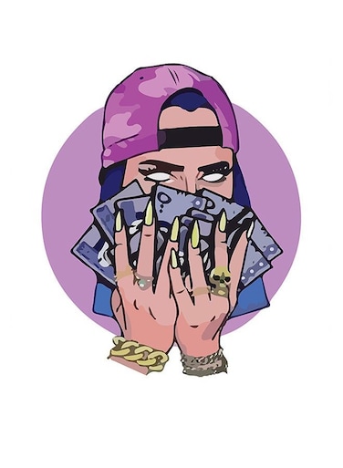 Money Themed Wall Art Purple/Blue/Yellow 30x30cm