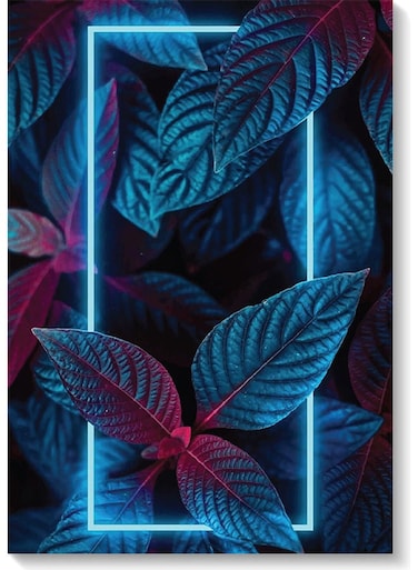 Tropical Leaves Neon Printed Wall Art Blue/Black/Pink 40x60cm
