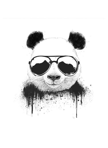 Cool Panda Themed Printed MDF Wall Art White/Black 30x30cm