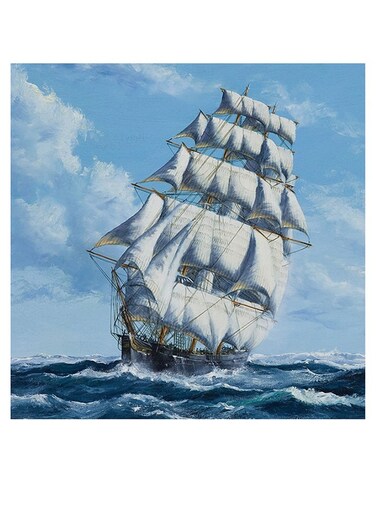 Ship Themed Printed MDF Wall Art Blue/White/Yellow 30x30cm