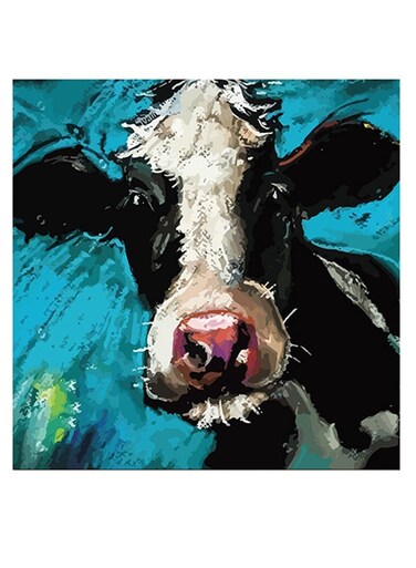 Cow Themed Wall Art Blue/White/Black 30x30cm