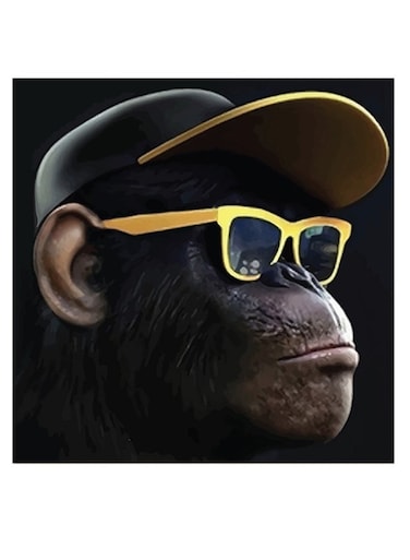 Gorilla Cool Themed Wall Art Black/Brown/Yellow 30x30cm