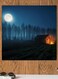 Hut - Full Moon Themed Wall Art Black/White/Blue 30x30cm