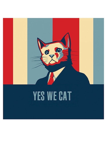 Yes We Cat Themed Printed MDF Wall Art Blue/Red/Yellow 30x30cm