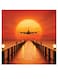 Airplane And Sunset Themed Printed MDF Wall Art Orange/Black/Yellow 30x30cm