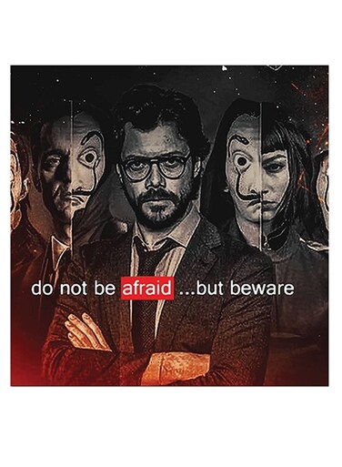 La Casa De Papel Themed Wall Art Black/White/Red 30x30cm