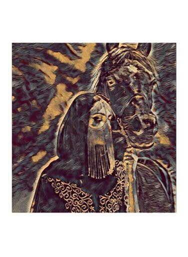 Women With Horse MDF Wall Art Black/Beige 30x0.5x30cm