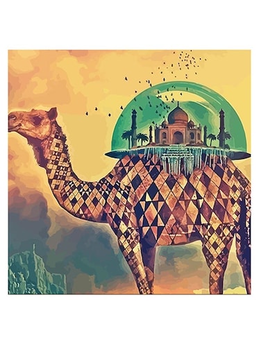 Camel Printed Wall Art Yellow/Green/Black 30x30cm