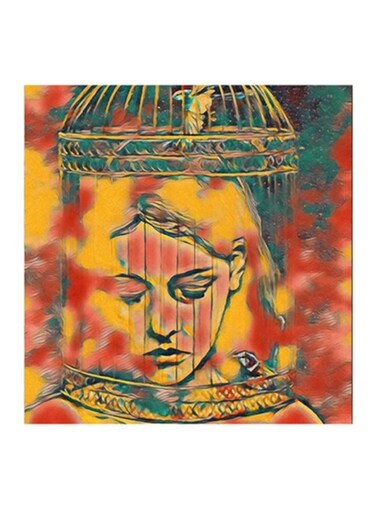 Woman And Cage Design MDF Wall Art Multicolour 30x30cm