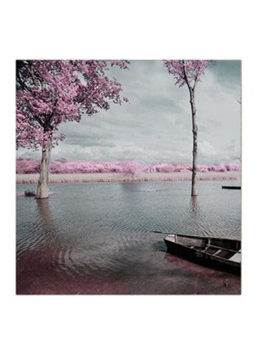 Nature Themed MDF Wall Art White/Blue/Pink 30x0.5x30cm