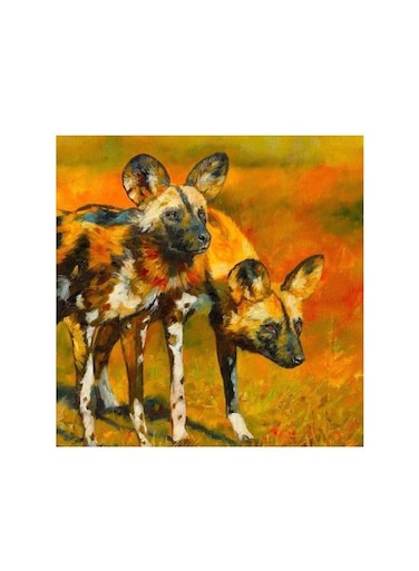 African Wild Dogs Mdf Wall Art Multicolour 30x30centimeter