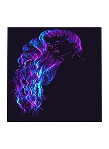 Girl Drawing Abstract Wooden MDF Wall Art Multicolour 30x30cm