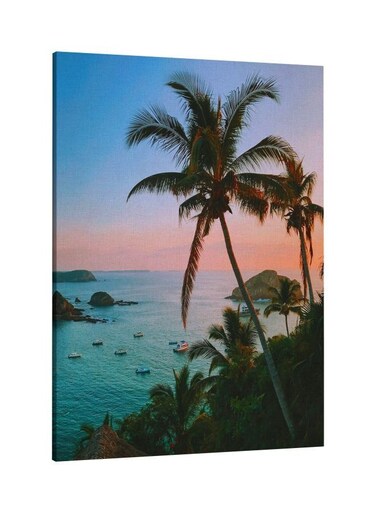 Palm Printed Framed Canvas Wall Art Blue/Green/Red 60x80centimeter
