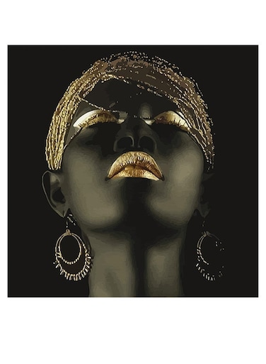 African Beauty Themed Wall Art Black/Gold 30x30cm