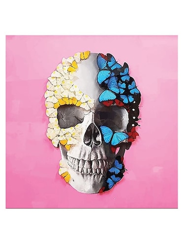 Skull Themed Wall Art Pink/Yellow/Blue 30x30cm