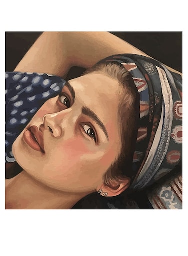 Woman Themed Wall Art Beige/Blue/Black 30x30cm