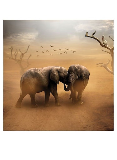 Elephant Themed Printed MDF Wall Art Beige/Gray/Black 30x30cm