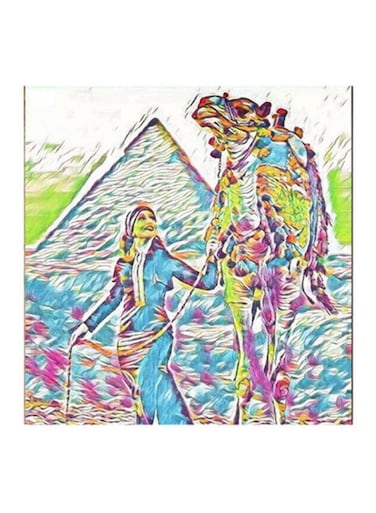 Women With Camel MDF Wall Art Painting Multicolour 30x30centimeter