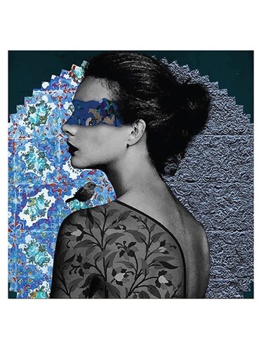 Woman Themed Wall Art Black/Blue/White 30x30cm