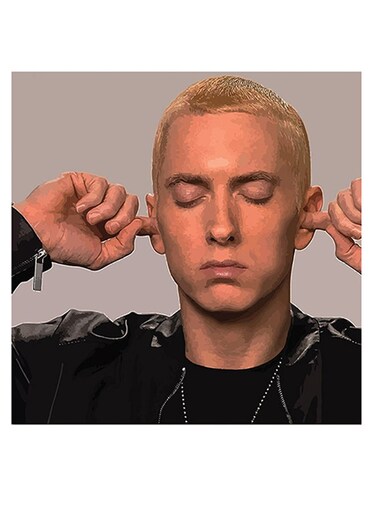 Eminem Themed Printed MDF Wall Art Black/Beige/Gold 30x30cm