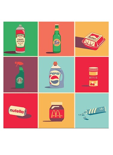 Brands Icons Themed Wall Art Yellow/Blue/Green 30x30cm