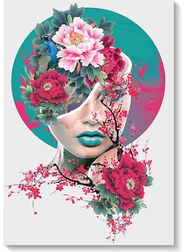 Flowers Girl Wall Art Multicolour 40x60cm
