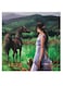 Woman And Horse Printed Wall Art Green/Brown/Blue 30x30cm